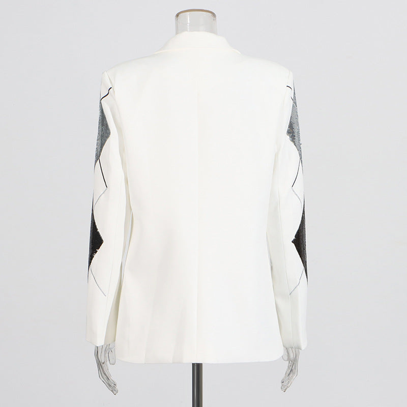 Luxury casual small suit with fashionable patchwork sequin design one button suit jacket for women - V.I.P Digital Presence