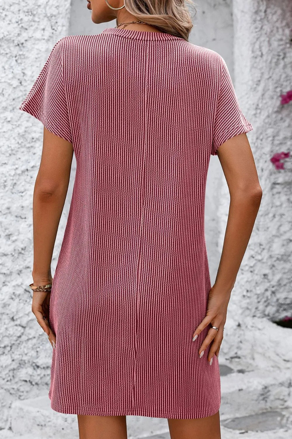 Mandy Ribbed Striped Short Sleeve Mini Tee Dress - V.I.P Digital Presence