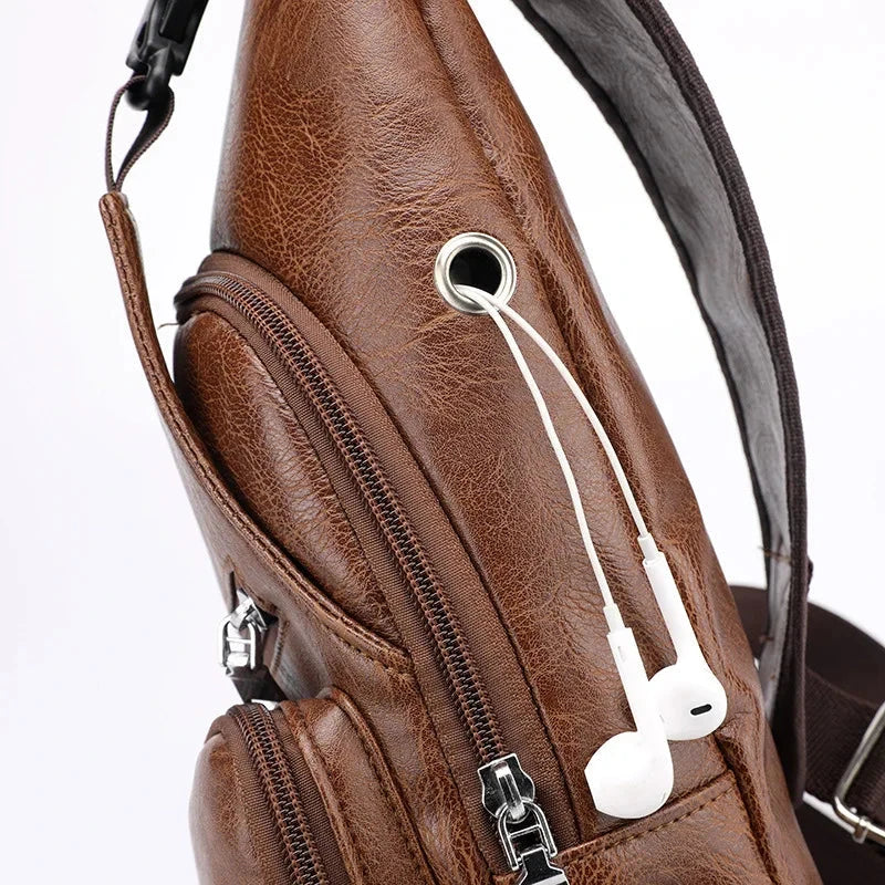 Men's Crossbody Bags Men's USB Chest Bag Designer Messenger bag Leather Shoulder Bags Diagonal Package - V.I.P Digital Presence