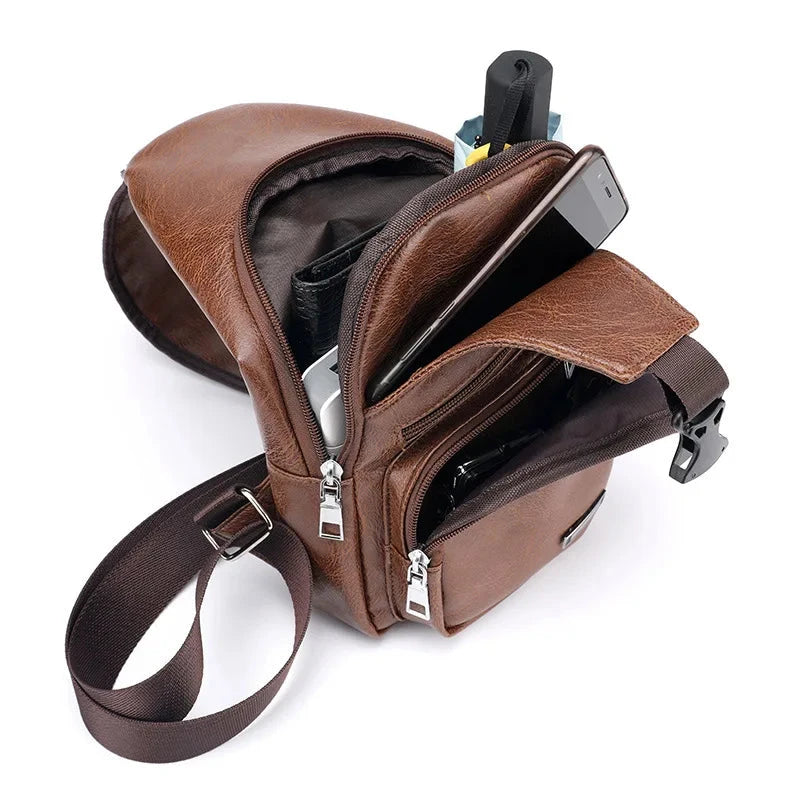 Men's Crossbody Bags Men's USB Chest Bag Designer Messenger bag Leather Shoulder Bags Diagonal Package - V.I.P Digital Presence