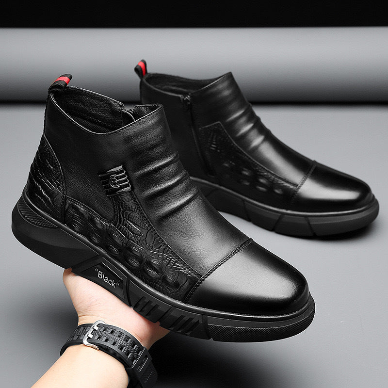Men's leather boots, new Martin boots, men's trendy with fleece winter cotton shoes, fashionable Chelsea boots, British style boots, men's shoes - V.I.P Digital Presence