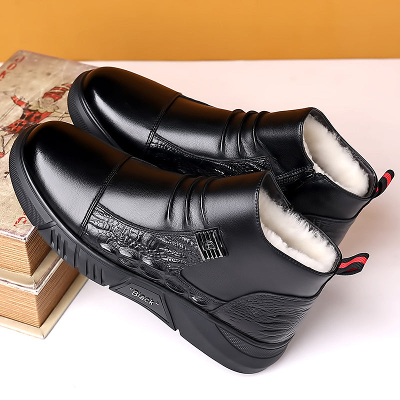 Men's leather boots, new Martin boots, men's trendy with fleece winter cotton shoes, fashionable Chelsea boots, British style boots, men's shoes - V.I.P Digital Presence