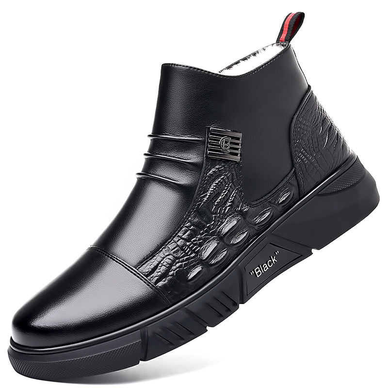 Men's leather boots, new Martin boots, men's trendy with fleece winter cotton shoes, fashionable Chelsea boots, British style boots, men's shoes - V.I.P Digital Presence