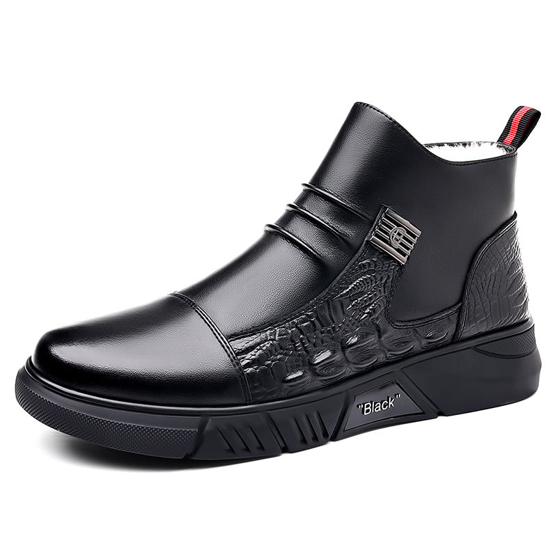 Men's leather boots, new Martin boots, men's trendy with fleece winter cotton shoes, fashionable Chelsea boots, British style boots, men's shoes - V.I.P Digital Presence