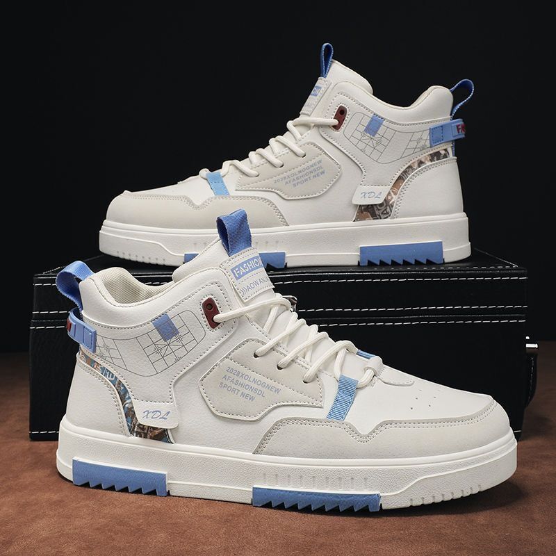 Men's new breathable high top shoes for male students, trendy and versatile white shoes, thick soled sports and leisure board shoes - V.I.P Digital Presence