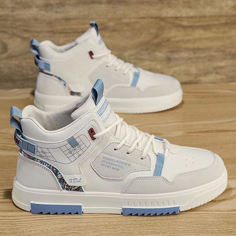 Men's new breathable high top shoes for male students, trendy and versatile white shoes, thick soled sports and leisure board shoes - V.I.P Digital Presence
