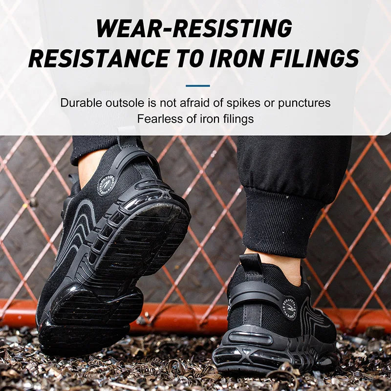 Men's safety shoes with steel toe caps anti smashing and anti piercing breathable lightweight rotating buttons for summer work - V.I.P Digital Presence