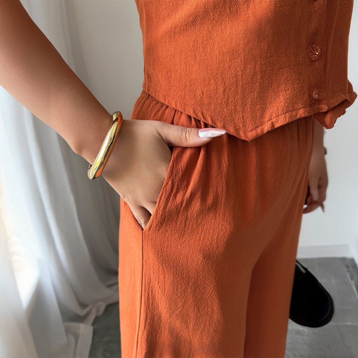 Minimally Sleeveless T-shirt Wide Leg Pants Two Piece Set - V.I.P Digital Presence