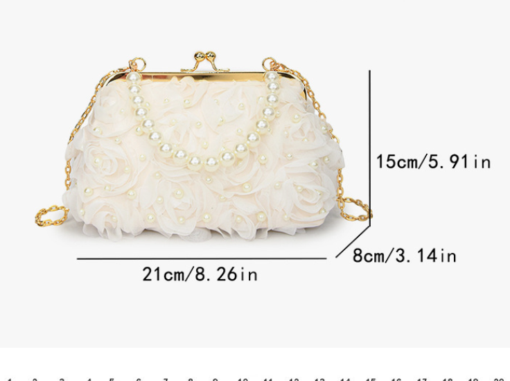 Net Lace Pleated Clutch Evening Handbag Korean Sweet Style Pearl Chain Crossbody Bag - V.I.P Digital Presence