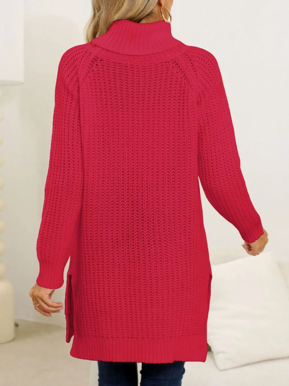 New autumn and winter thick sweater high neck simple slit dress - V.I.P Digital Presence