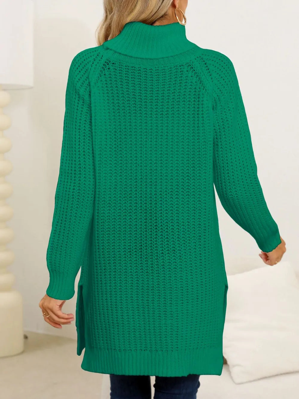 New autumn and winter thick sweater high neck simple slit dress - V.I.P Digital Presence