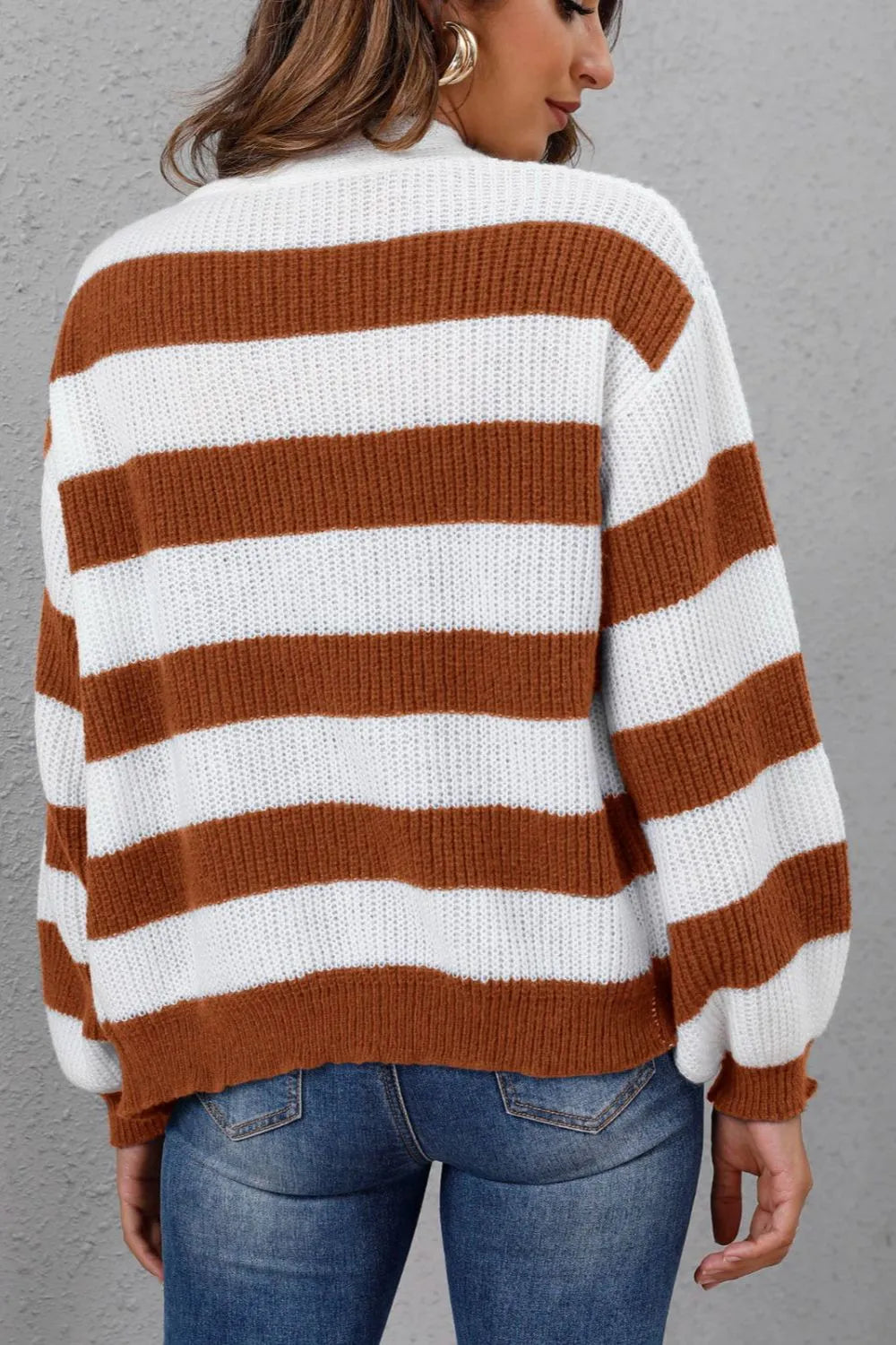 New autumn and winter women's clothing contrasting striped button spliced woven sweater jacket - V.I.P Digital Presence
