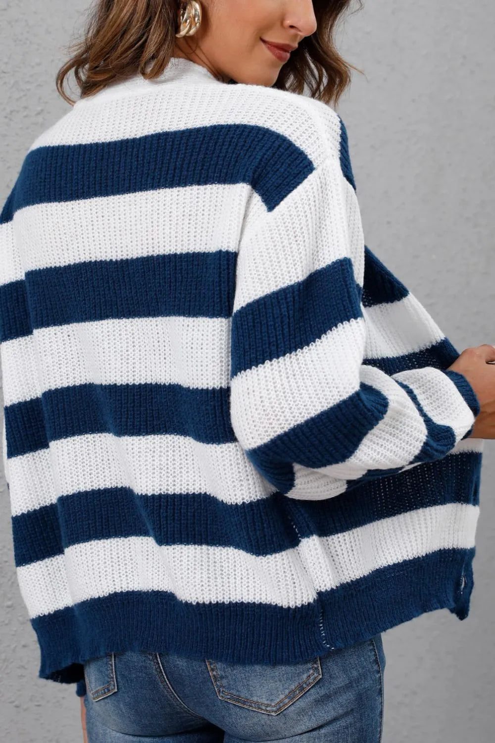 New autumn and winter women's clothing contrasting striped button spliced woven sweater jacket - V.I.P Digital Presence