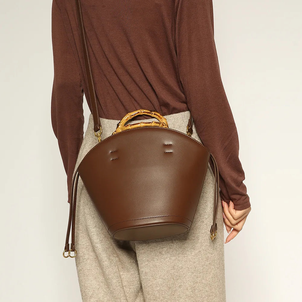 New design bucket bag fashion bamboo handle soft leather women bag single shoulder crossbody bag - V.I.P Digital Presence