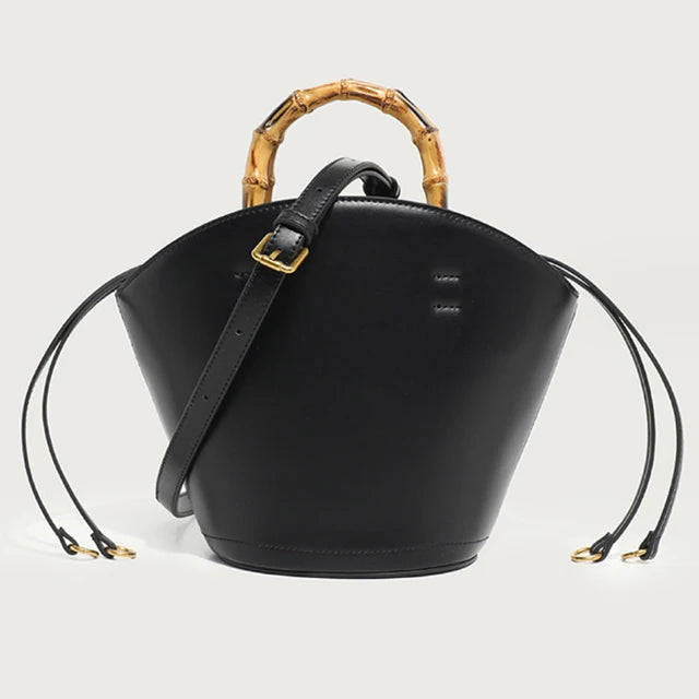 New design bucket bag fashion bamboo handle soft leather women bag single shoulder crossbody bag - V.I.P Digital Presence