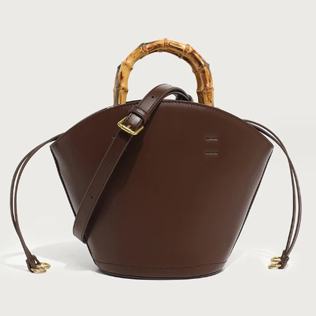 New design bucket bag fashion bamboo handle soft leather women bag single shoulder crossbody bag - V.I.P Digital Presence