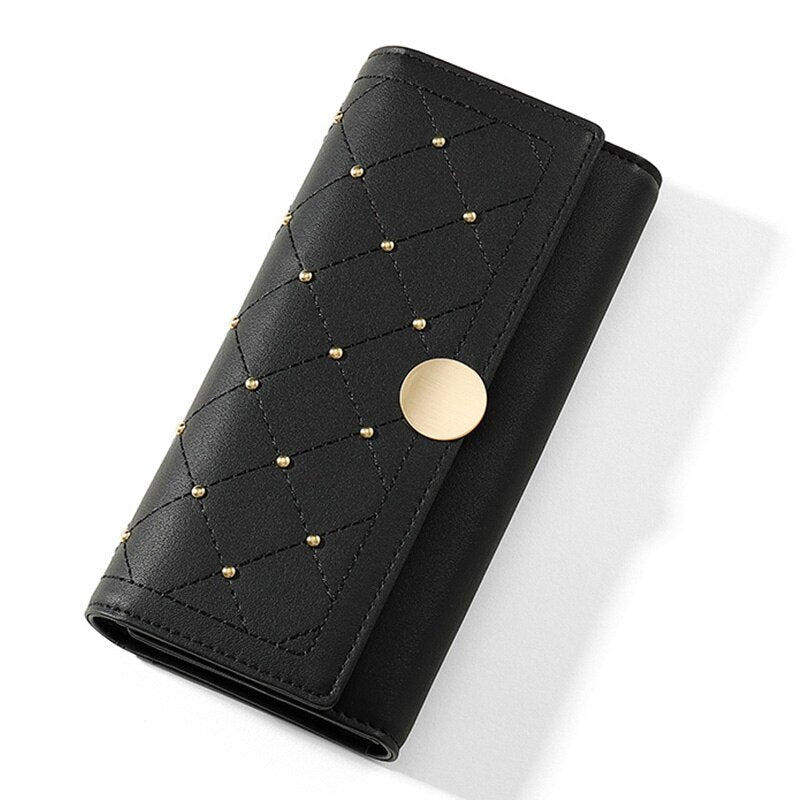 NEW Designer Rivet Button Trifold Long Wallet Women Big Capacity Female Wallets Thread Female Ladies Purse Phone Pocket Clutches - V.I.P Digital Presence