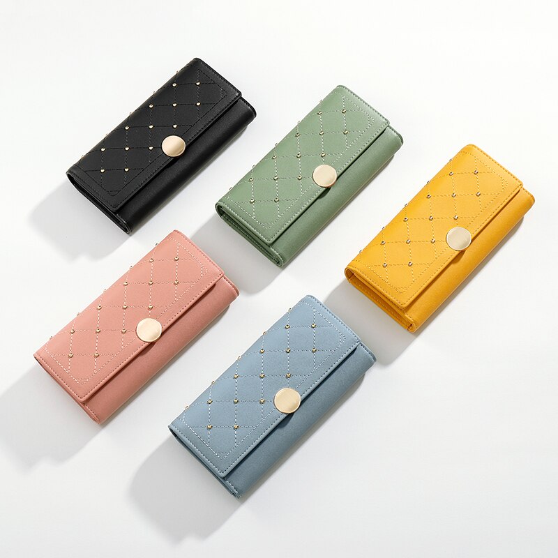NEW Designer Rivet Button Trifold Long Wallet Women Big Capacity Female Wallets Thread Female Ladies Purse Phone Pocket Clutches - V.I.P Digital Presence