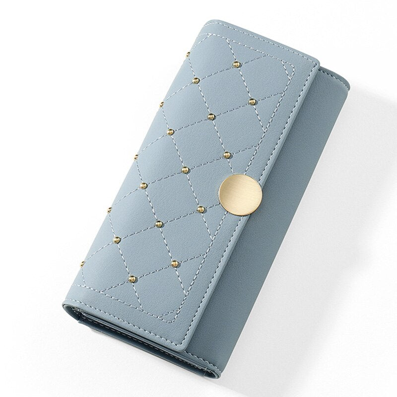NEW Designer Rivet Button Trifold Long Wallet Women Big Capacity Female Wallets Thread Female Ladies Purse Phone Pocket Clutches - V.I.P Digital Presence
