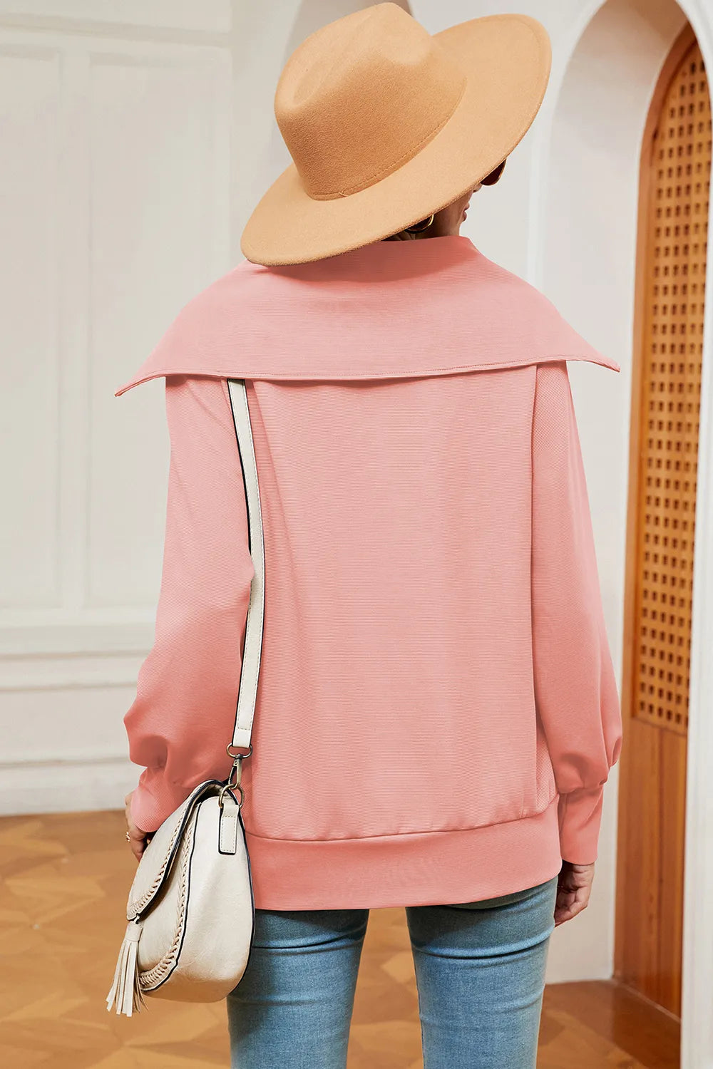 New long sleeved zipper lapel shawl pullover hoodie for women - V.I.P Digital Presence