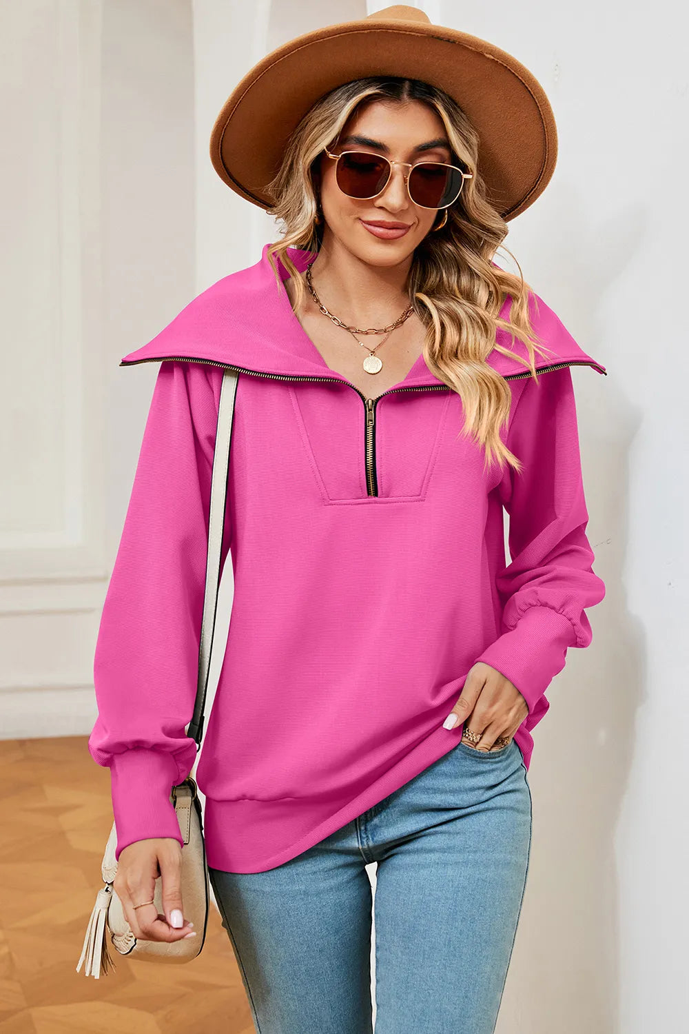 New long sleeved zipper lapel shawl pullover hoodie for women - V.I.P Digital Presence