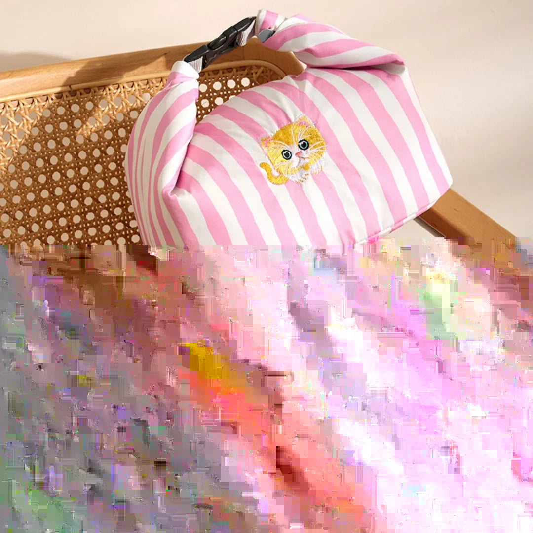 New Pink Striped Strawberry Cat Insulated Cute Lunch Handbag Large Capacity Folding Roll Bento Bag Picnic Food Fresh Cooler Bag - V.I.P Digital Presence