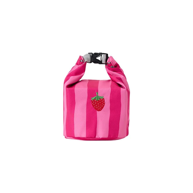 New Pink Striped Strawberry Cat Insulated Cute Lunch Handbag Large Capacity Folding Roll Bento Bag Picnic Food Fresh Cooler Bag - V.I.P Digital Presence