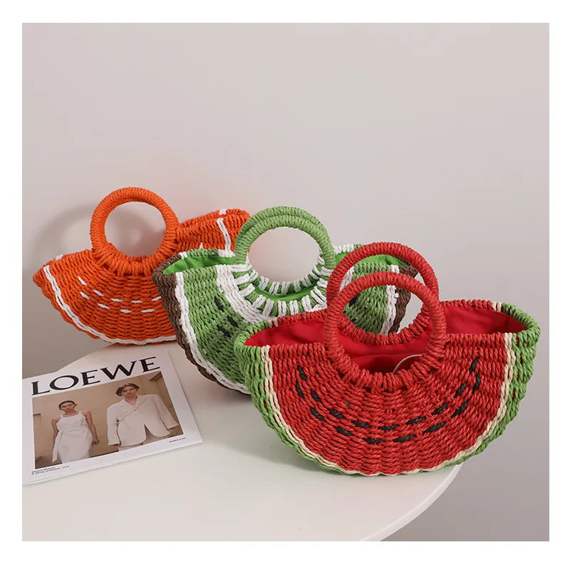 New Watermelon Straw Women Shoulder Bags Luxury Designer Fashion Bohemia Female Crossbody Bag Handmade Cute Fruit Handbag - V.I.P Digital Presence