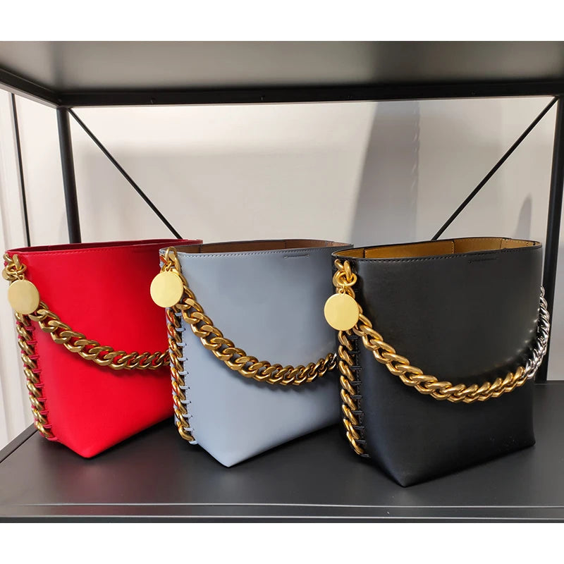 New Women's Bucket Bag Luxury Shoulder Bag High Quality Handbag Fashion Women's Bag Thick Chain Party Bag Wallet - V.I.P Digital Presence