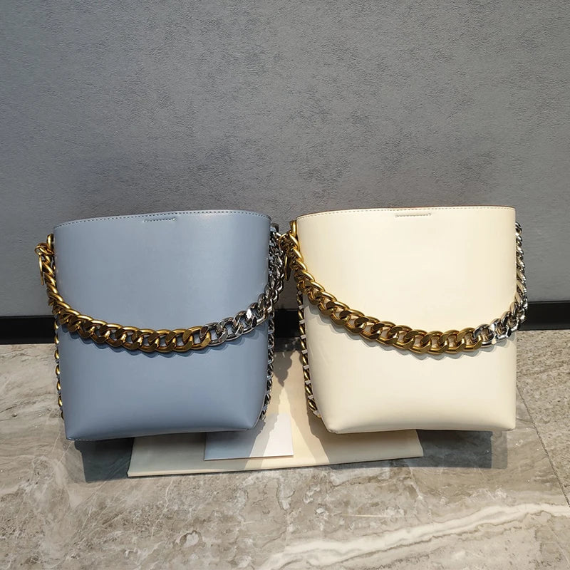 New Women's Bucket Bag Luxury Shoulder Bag High Quality Handbag Fashion Women's Bag Thick Chain Party Bag Wallet - V.I.P Digital Presence