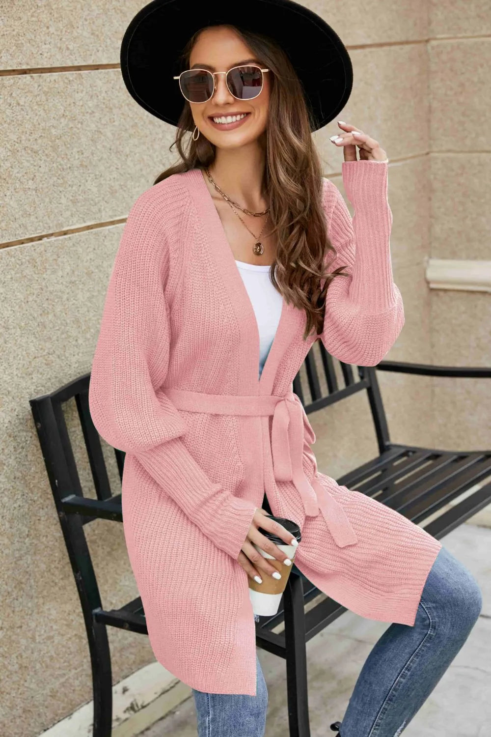 Open Front Lantern Sleeve Cardigan - V.I.P Digital Presence