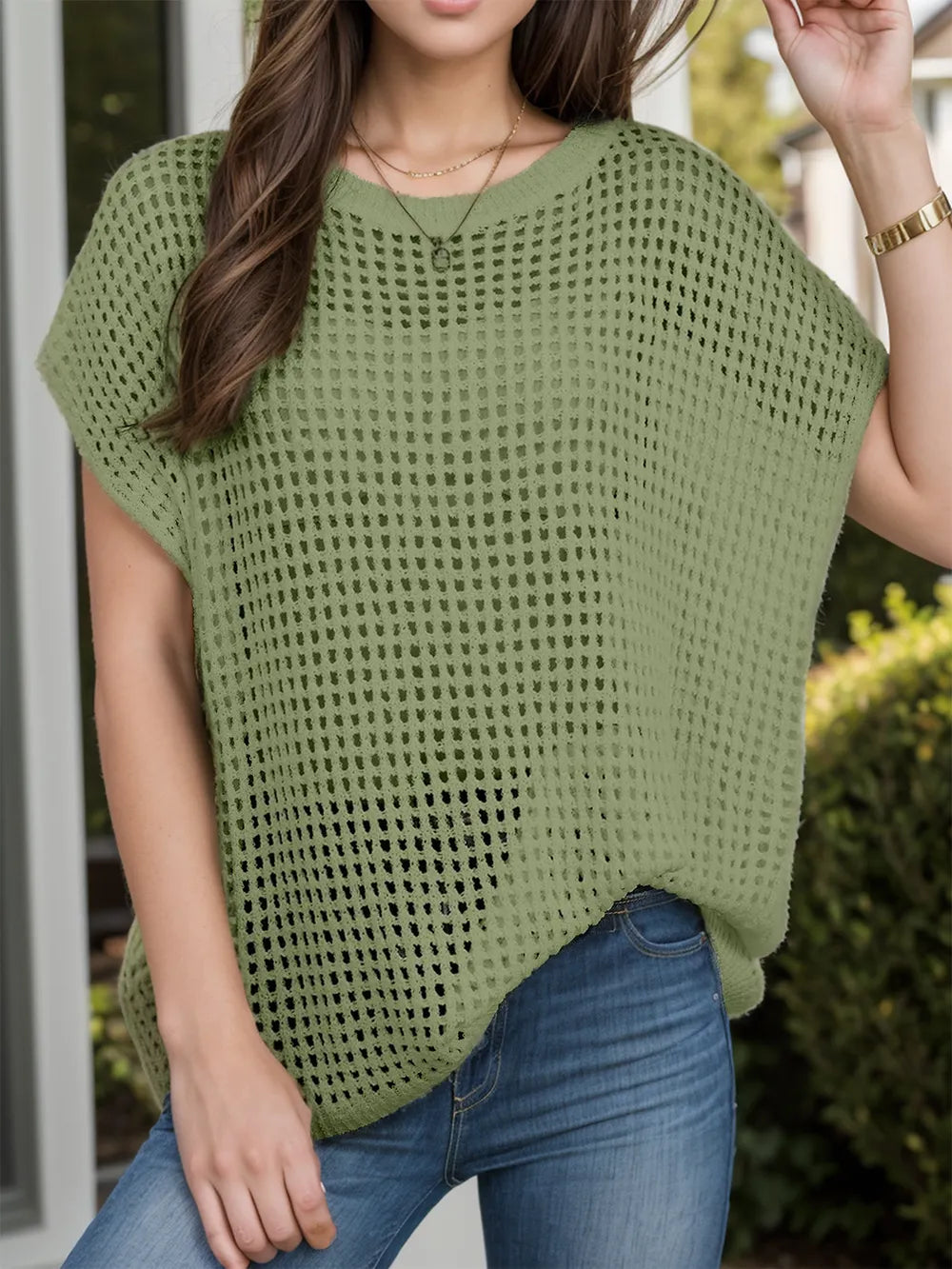 Openwork Round Neck Short Sleeve Cover-Up - V.I.P Digital Presence
