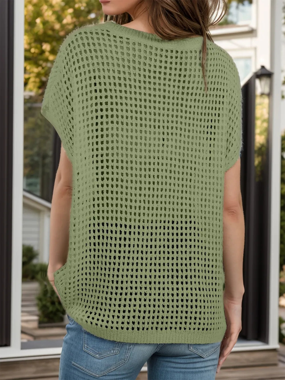Openwork Round Neck Short Sleeve Cover-Up - V.I.P Digital Presence