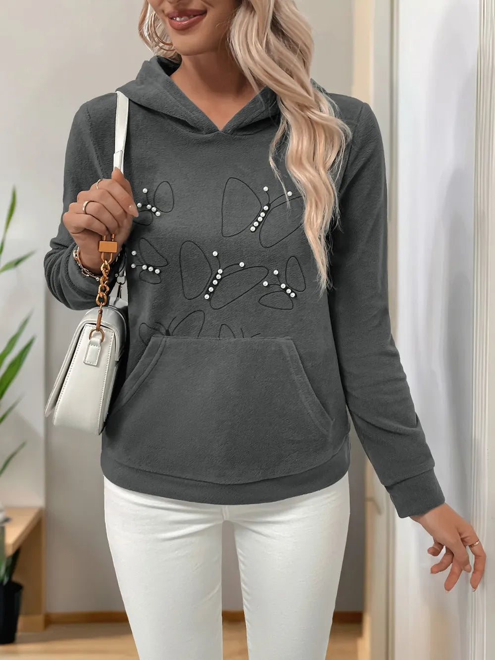 Perfee Pearl Butterfly Long Sleeve Hoodie - V.I.P Digital Presence