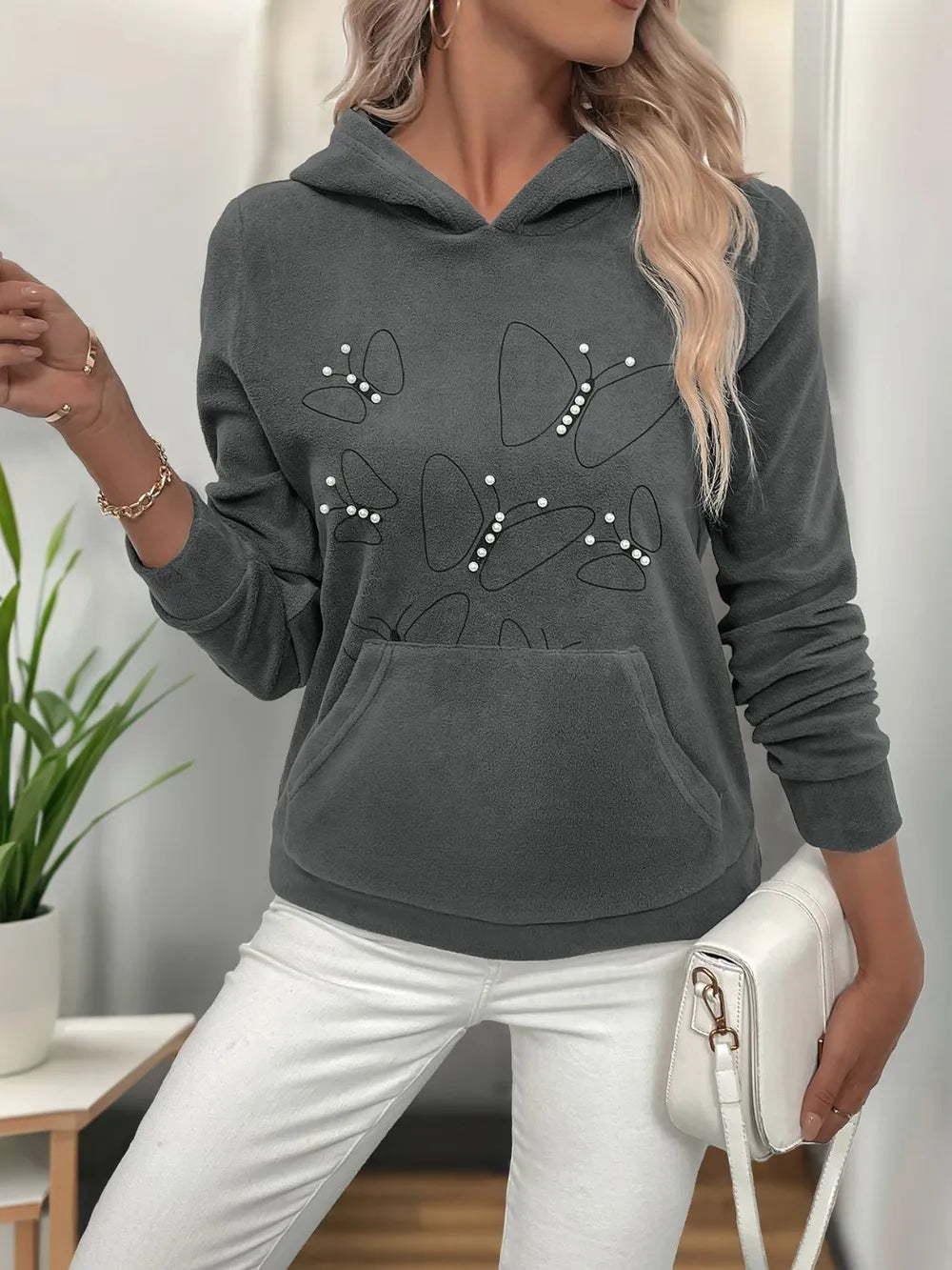 Perfee Pearl Butterfly Long Sleeve Hoodie - V.I.P Digital Presence