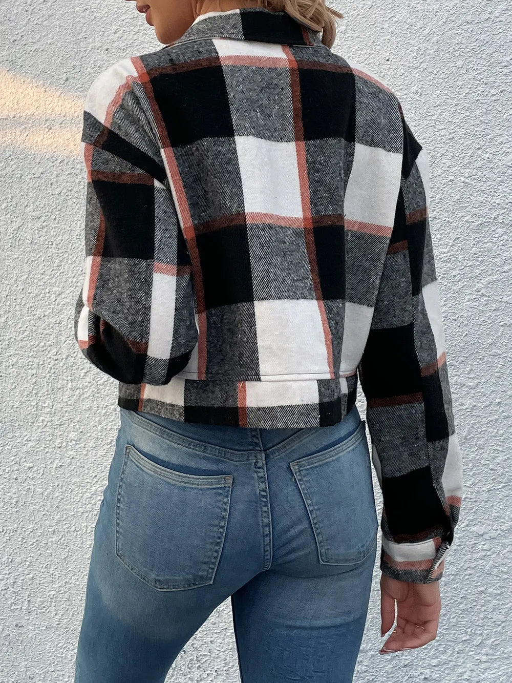 Plaid Button Up Drop Shoulder Cropped Jacket - V.I.P Digital Presence