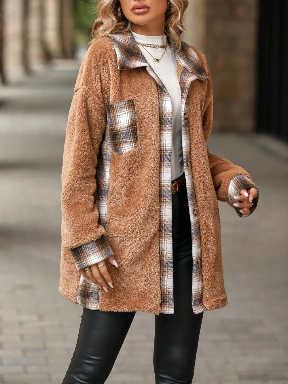 Plaid Contrast Dropped Shoulder Coat - V.I.P Digital Presence