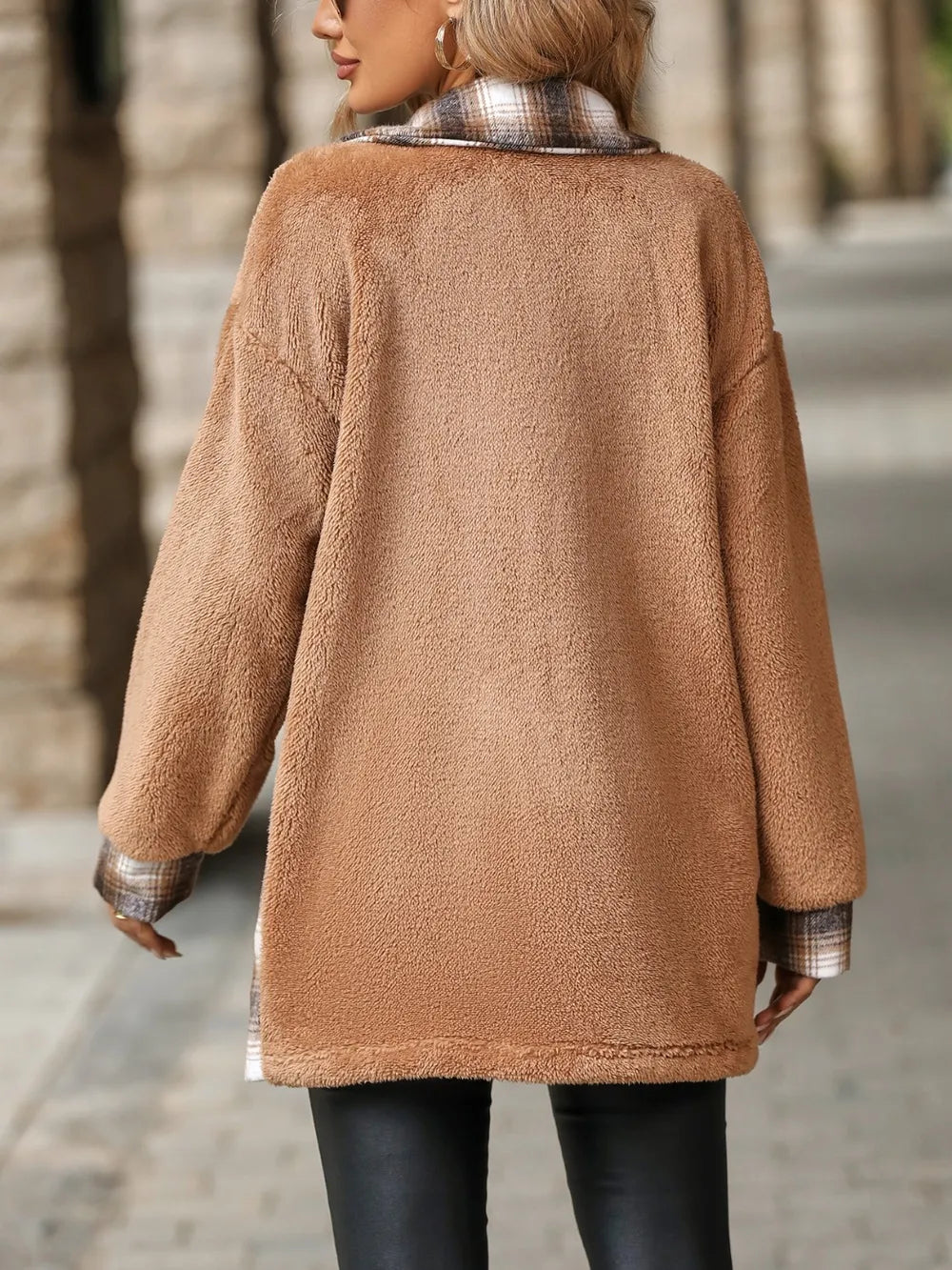 Plaid Contrast Dropped Shoulder Coat - V.I.P Digital Presence