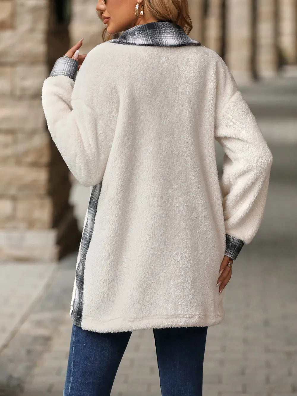Plaid Contrast Dropped Shoulder Coat - V.I.P Digital Presence