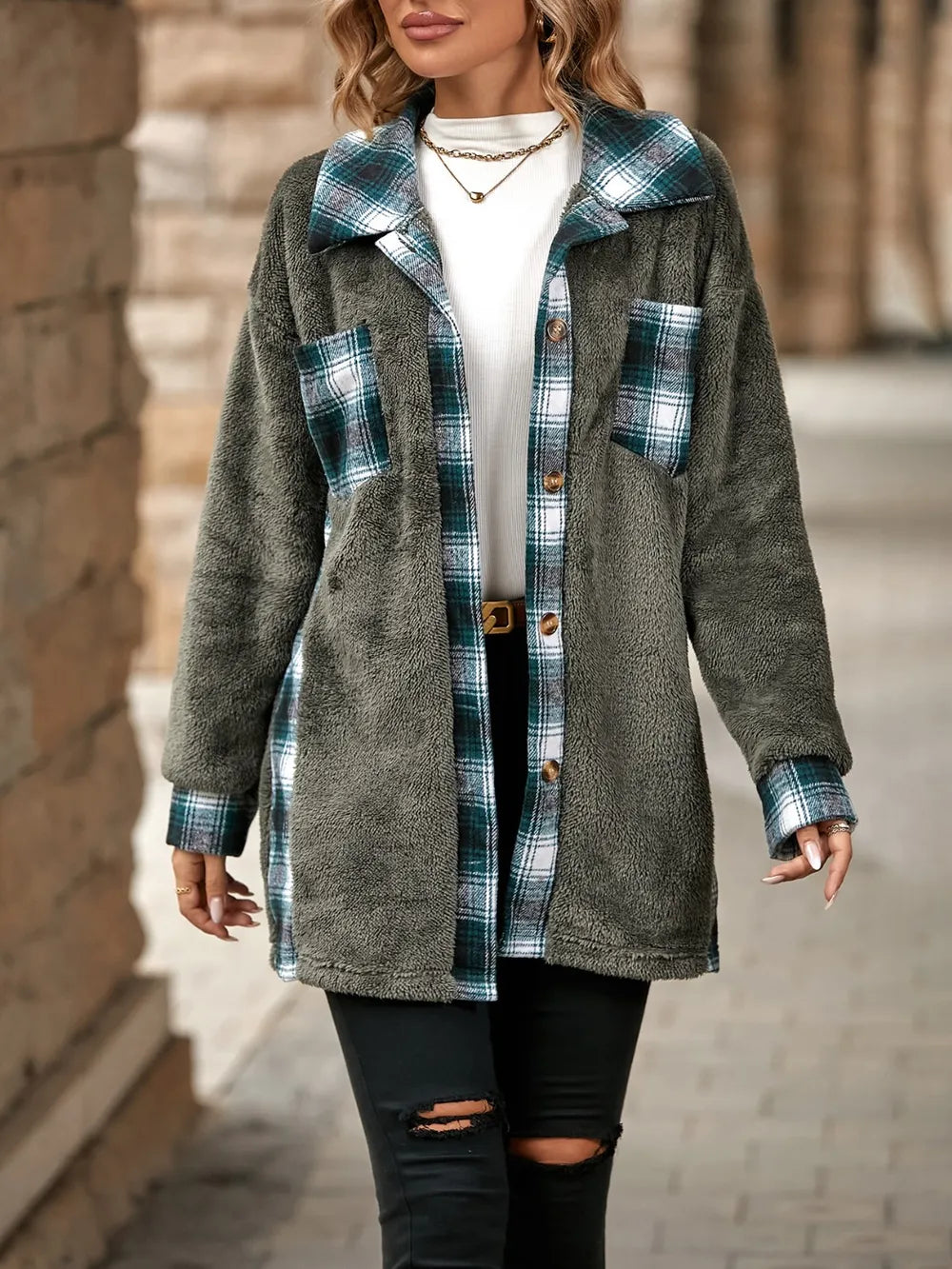 Plaid Contrast Dropped Shoulder Coat - V.I.P Digital Presence
