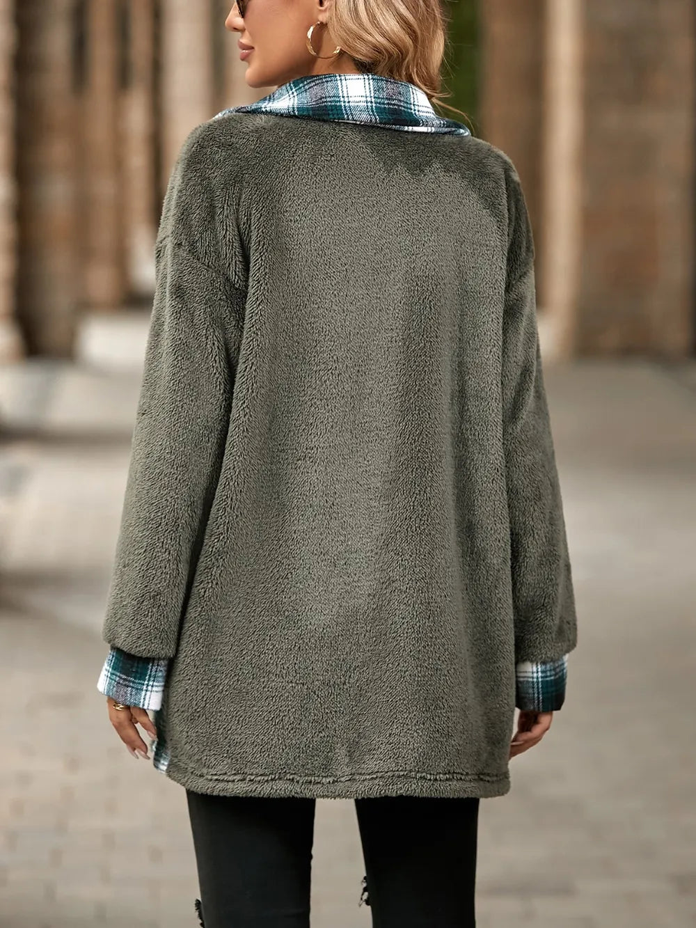 Plaid Contrast Dropped Shoulder Coat - V.I.P Digital Presence