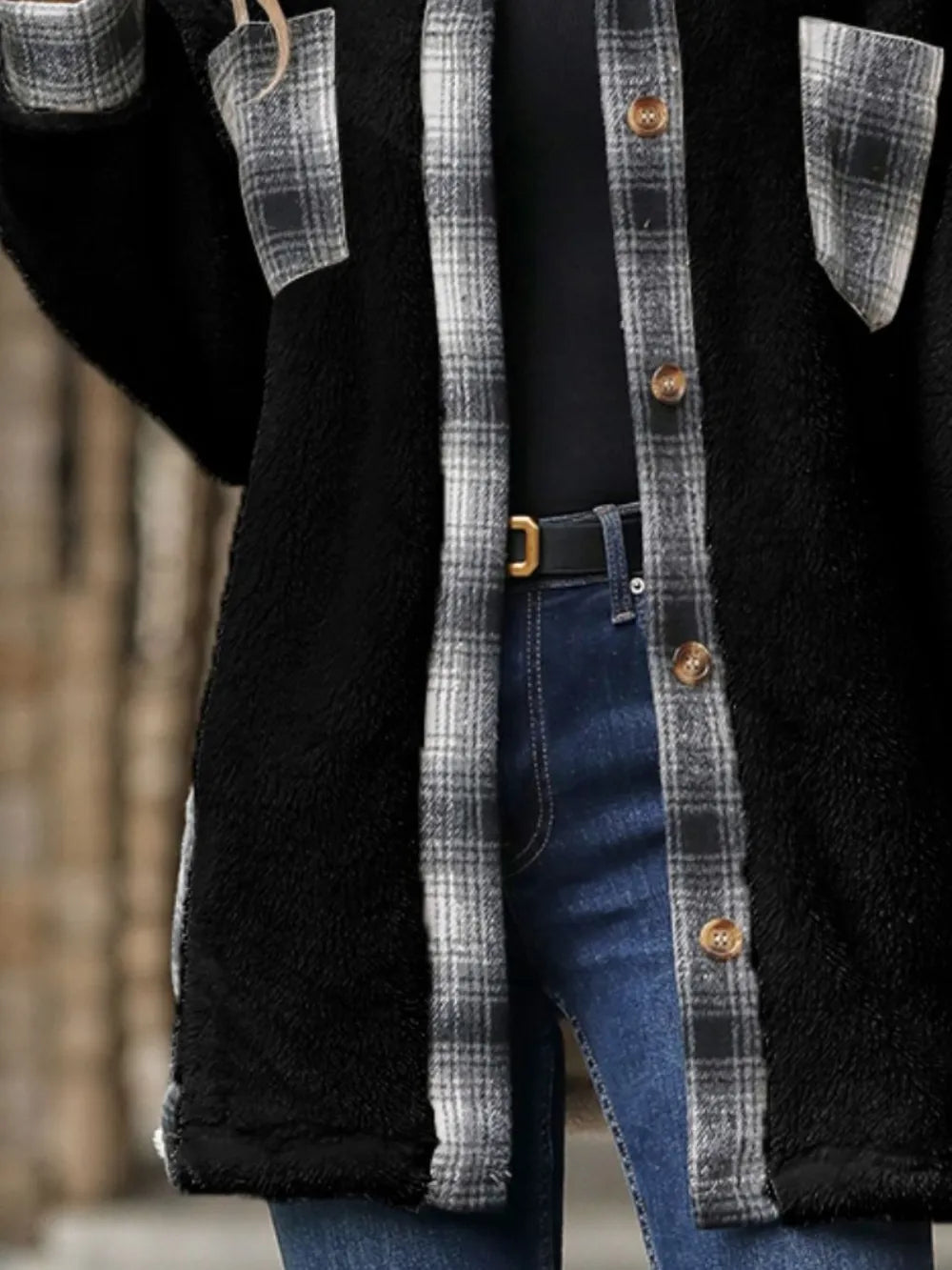 Plaid Contrast Dropped Shoulder Coat - V.I.P Digital Presence