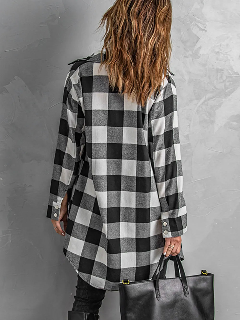 Plaid Snap Down Long Sleeve Jacket - V.I.P Digital Presence