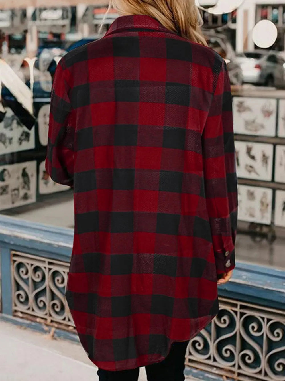 Plaid Snap Down Long Sleeve Jacket - V.I.P Digital Presence