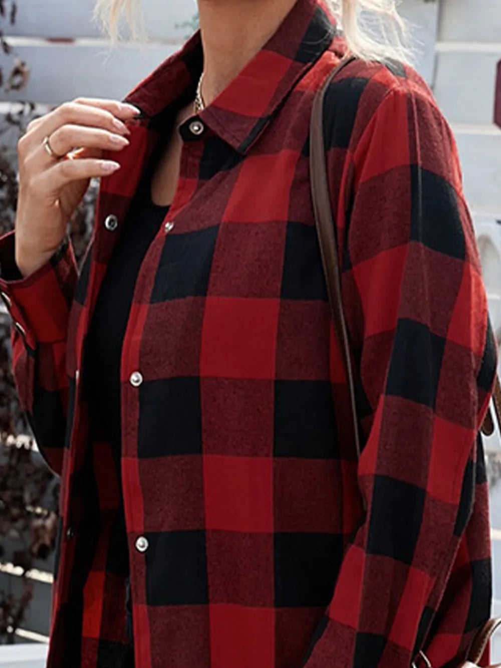 Plaid Snap Down Long Sleeve Jacket - V.I.P Digital Presence