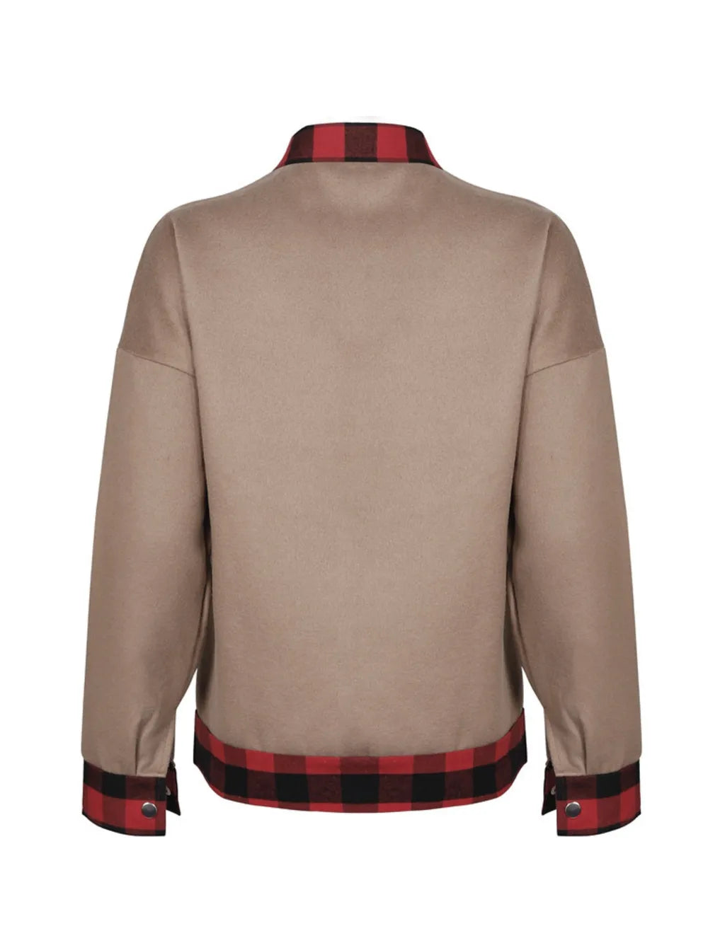 Plaid Trim Long Sleeve Jacket - V.I.P Digital Presence