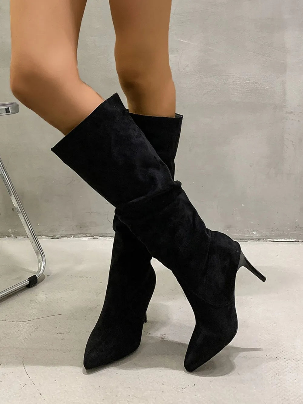 Pleated Pull-On High Heel Boots - V.I.P Digital Presence