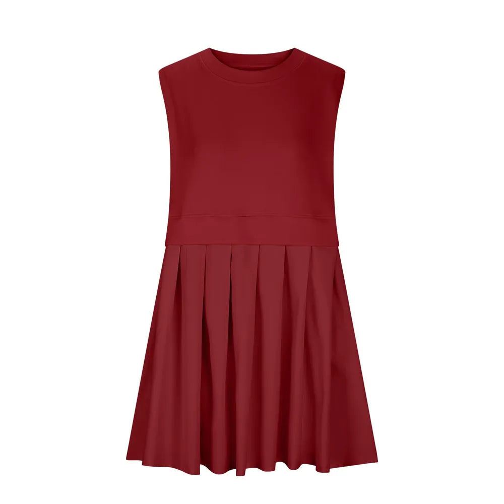 Pleated Round Neck Sleeveless Mini Dress - V.I.P Digital Presence