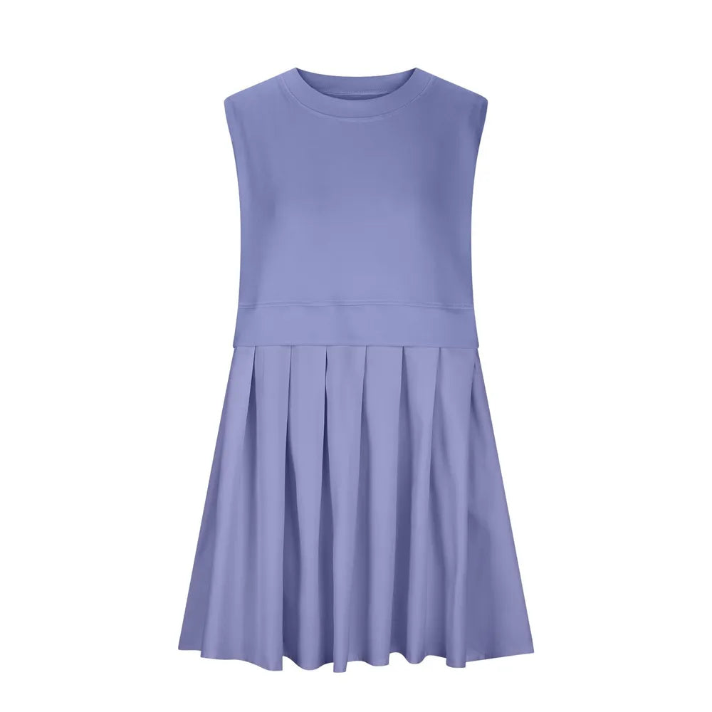Pleated Round Neck Sleeveless Mini Dress - V.I.P Digital Presence