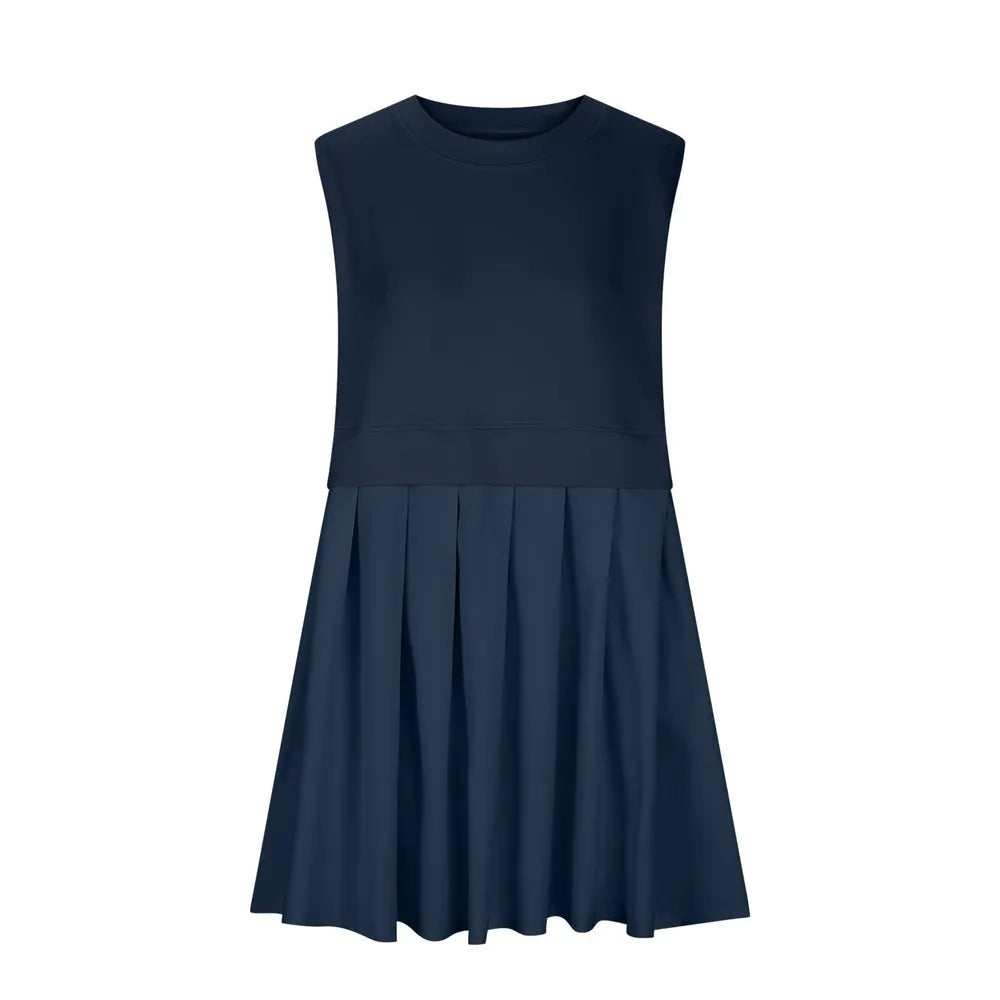 Pleated Round Neck Sleeveless Mini Dress - V.I.P Digital Presence